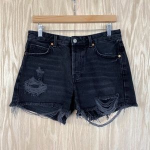 Topshop Moto Ashley High-Rise Distressed Frayed Jean Shorts